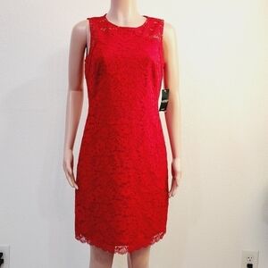 Lauren Ralph Lauren Scalloped Lace Sheath Dress - Red Size: 10